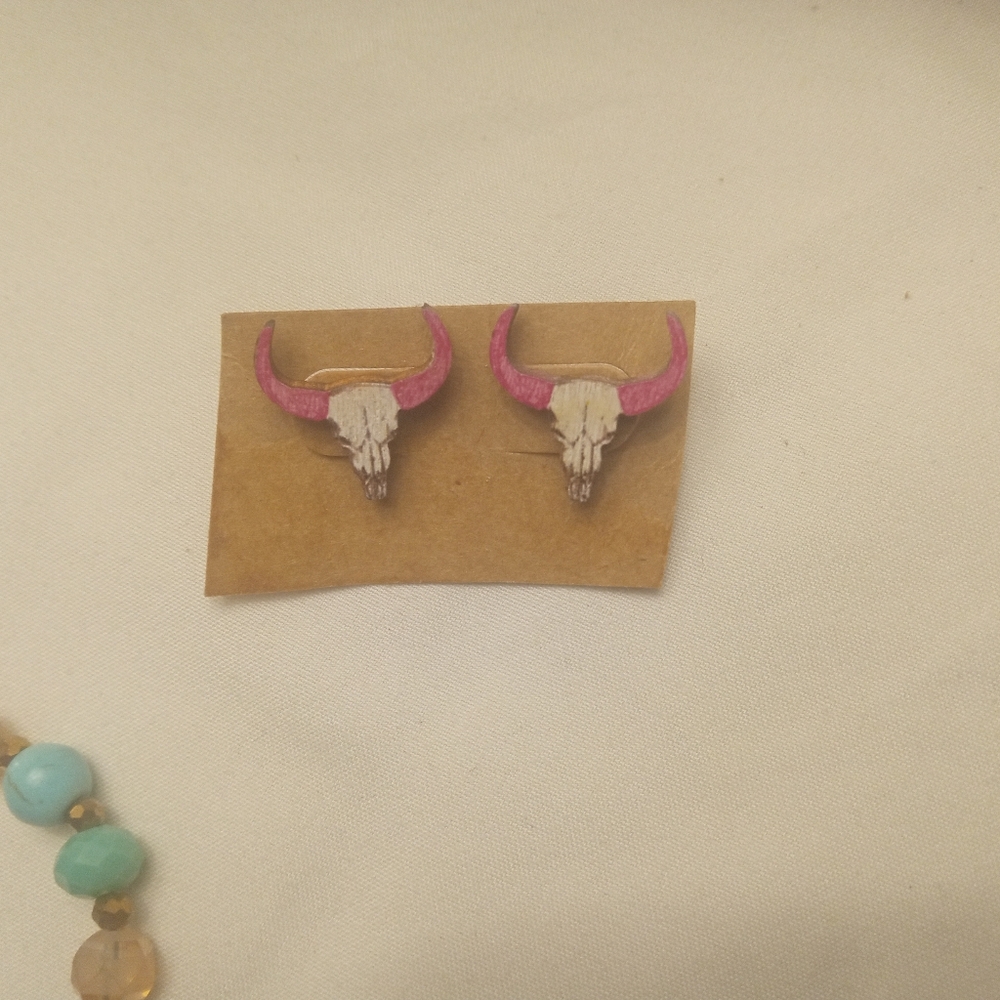 Earrings-western-cow skull